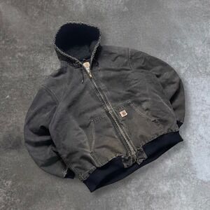 Carhartt Mens Washed Duck Insulated Zip Up Hooded Jacket Brown Size 2XL